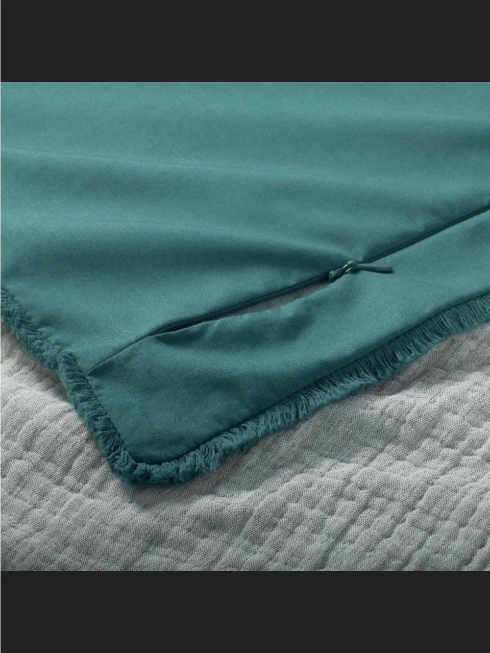 Reversible King Textured Chambray Cotton Pillow Sham Dark Teal Blue - Casaluna